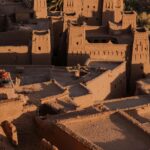 A stunning aerial shot of the historic architecture of Ait Benhaddou, Morocco.